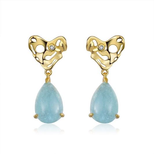 Aquamarine Hearts 925 Silver Dangling Earrings_SG