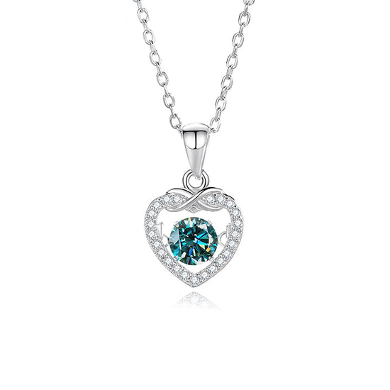 Dancing Blue Moissanite Infinity Heart 925 Silver Necklace