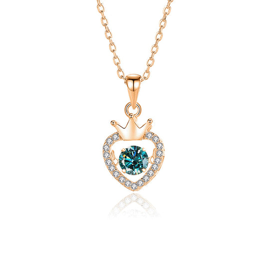 Dancing Blue Moissanite Heart 925 Silver Necklace