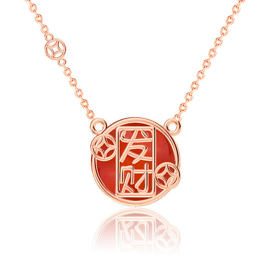 Red Agate Chinese Fa Cai (发财 ) Coin Necklace (925 Silver)_SG