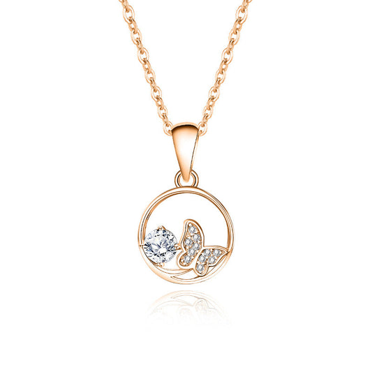 Round Butterfly Moissanite Necklace (925 Silver)_SG