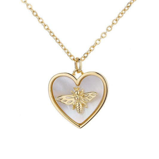 Mini "Bee in My Heart" Mother of Pearl Necklace (925 Silver)_SG