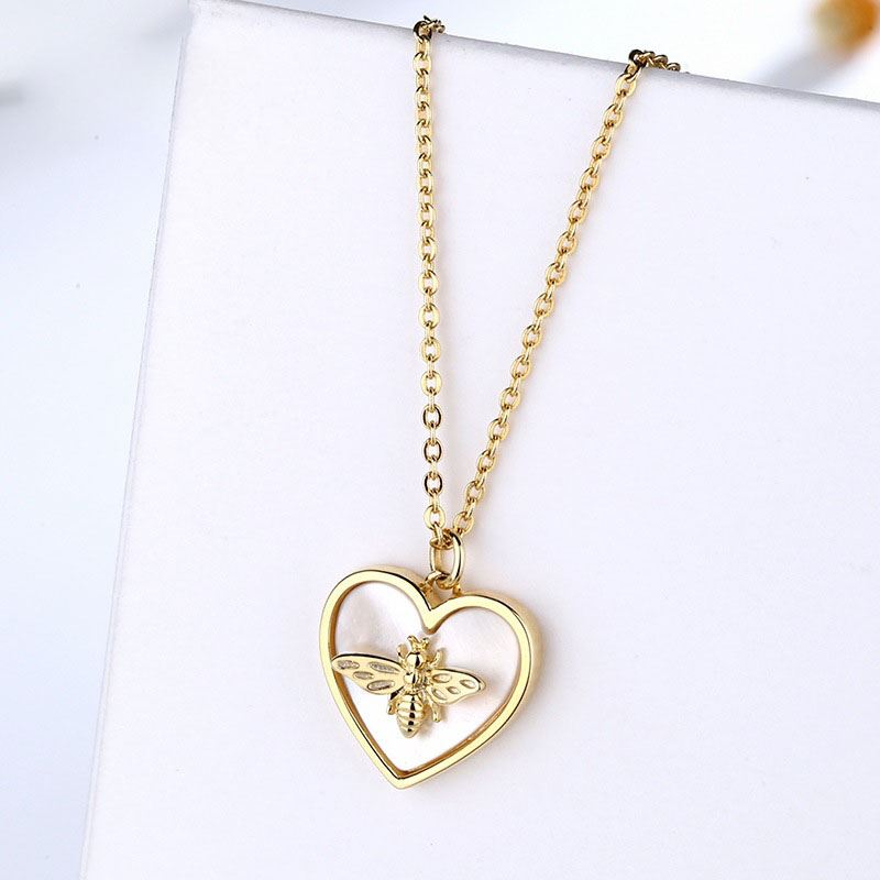 Mini "Bee in My Heart" Mother of Pearl Necklace (925 Silver)_SG