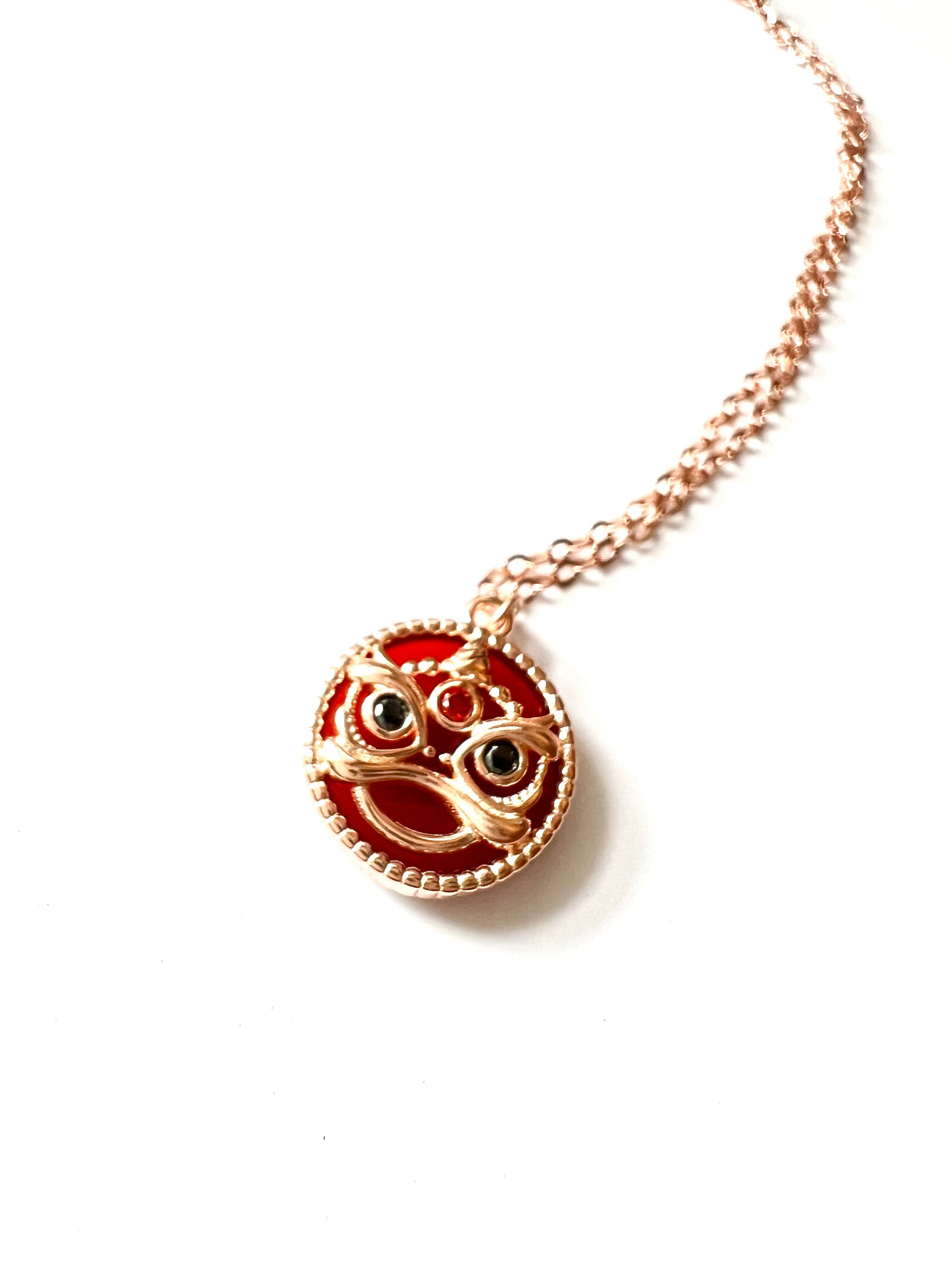 Chinese lion red agate 925 silver necklace