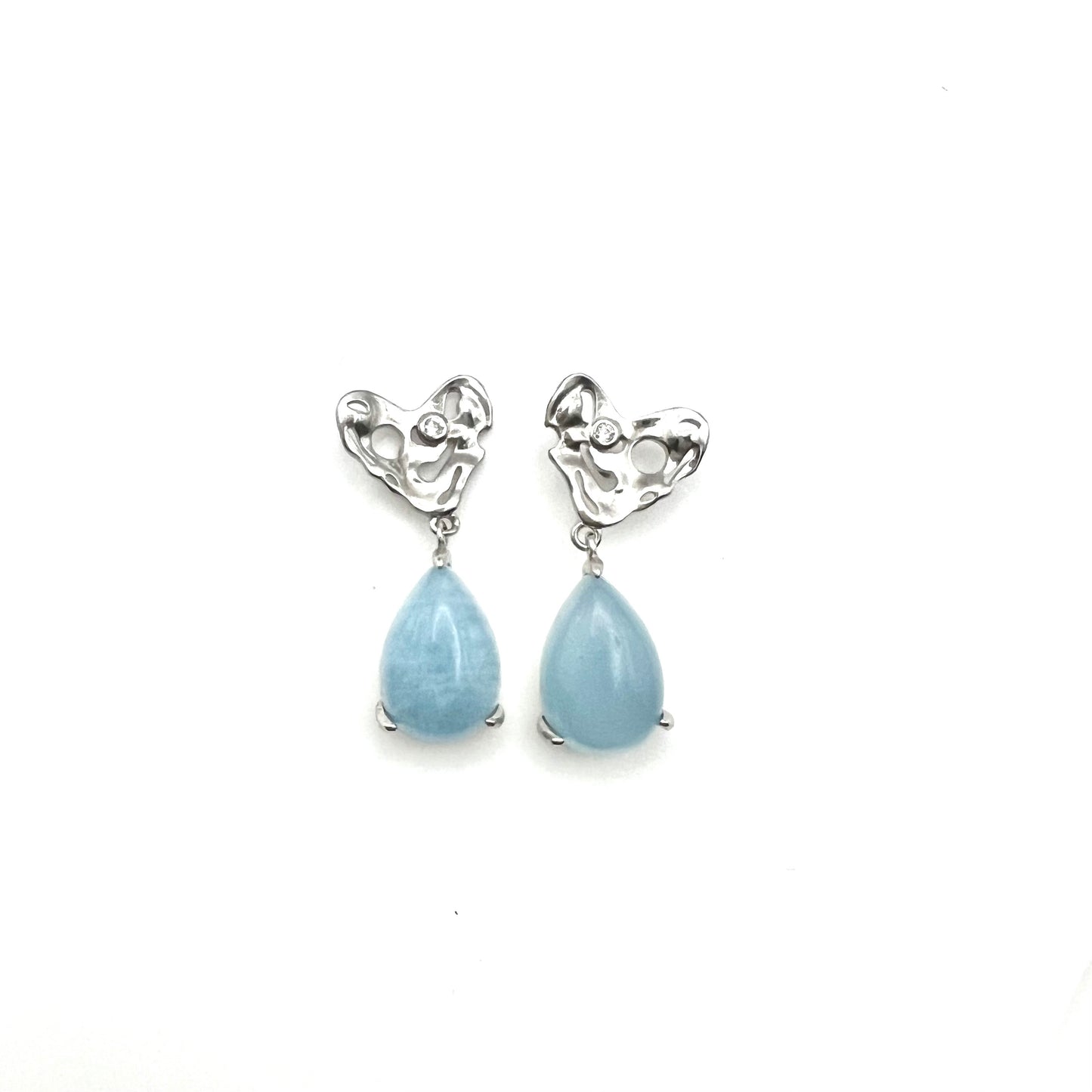 Aquamarine Hearts 925 Silver Dangling Earrings_SG