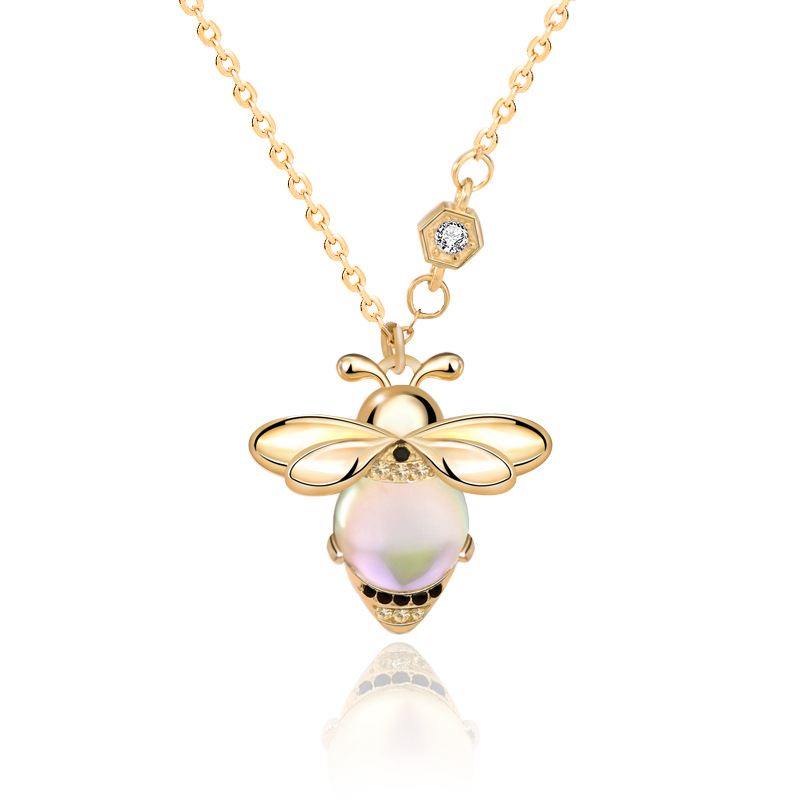 Cute bee moonstone 925 silver necklace