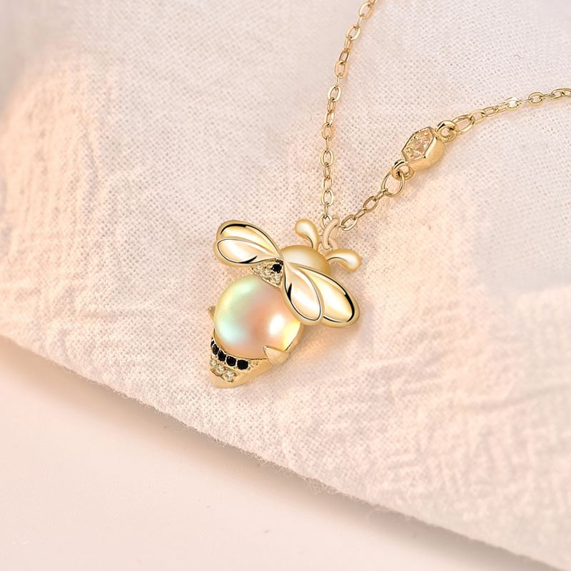 Cute bee moonstone 925 silver necklace