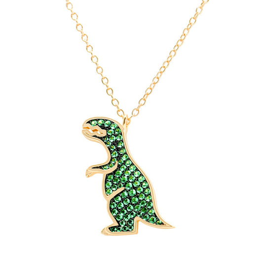 Tyrannosaurus Dinosaur CZ Necklace (925 Silver)_SG