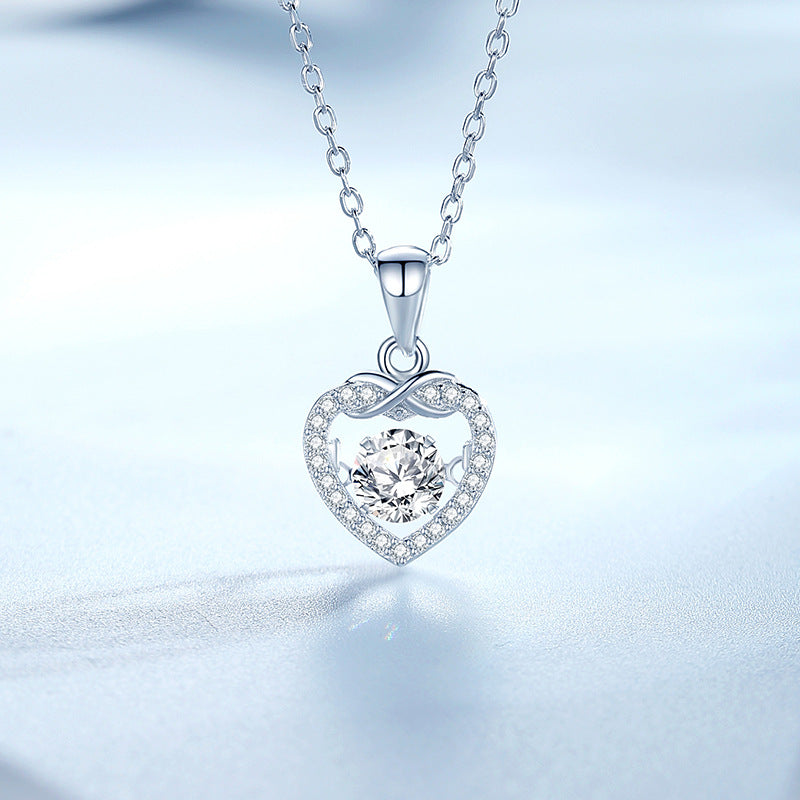 Dancing Moissanite Infinity Heart 925 Silver Necklace