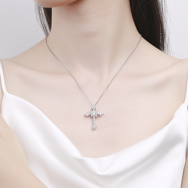 Retro Cross Moissanite Necklace (925 Sterling Silver)