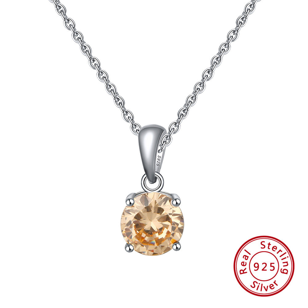 Solitaire CZ Birthstone Necklace (925 Silver)