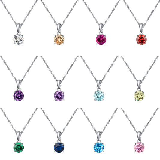 Solitaire CZ Birthstone Necklace (925 Silver)