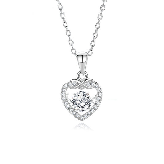 Dancing Moissanite Infinity Heart 925 Silver Necklace