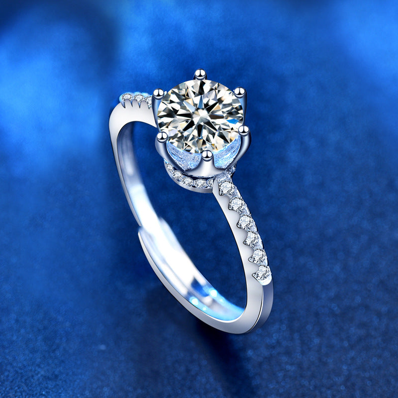 Round Moissanite Crown Ring (925 Silver)