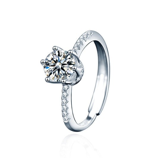 Round Moissanite Crown Ring (925 Silver)