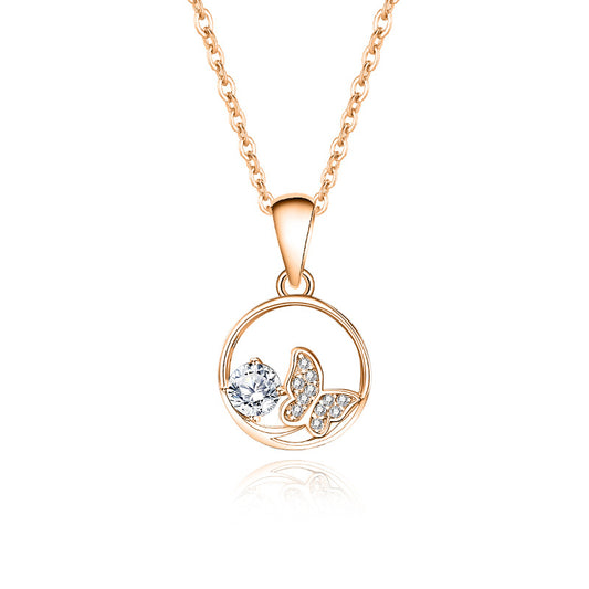 Round Butterfly Moissanite Necklace (925 Silver)