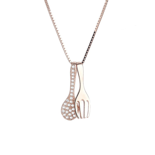 Perfect Pair Fork & Spoon 925 Silver Necklace