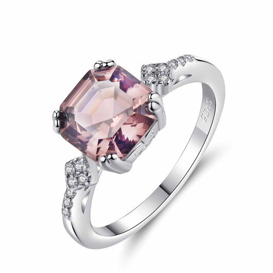 Square Cut Morganite CZ 925 Silver Ring_SG